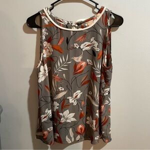 Loft Outlet by Ann Taylor Floral Sleeveless Top Gray Burnt Orange Women’s Medium